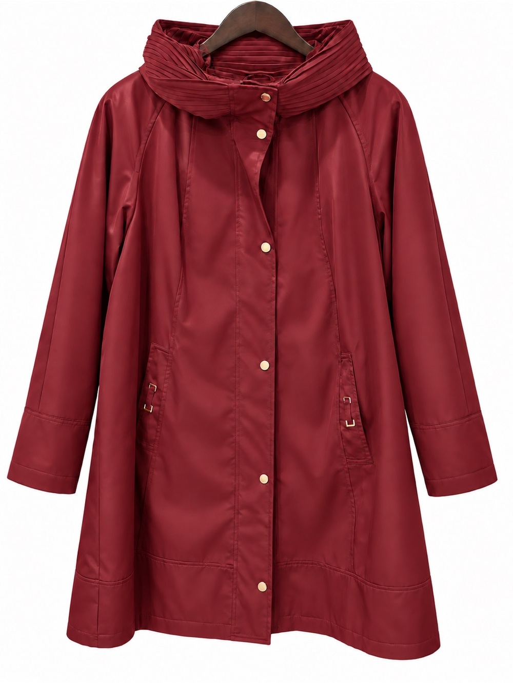 Gallery Burgundy Hooded A-Line Trench Coat